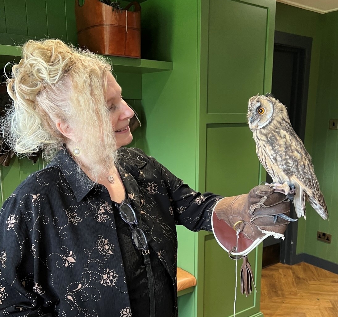 Sherry with an owl — like Owletta from The Vinetrope Adventures